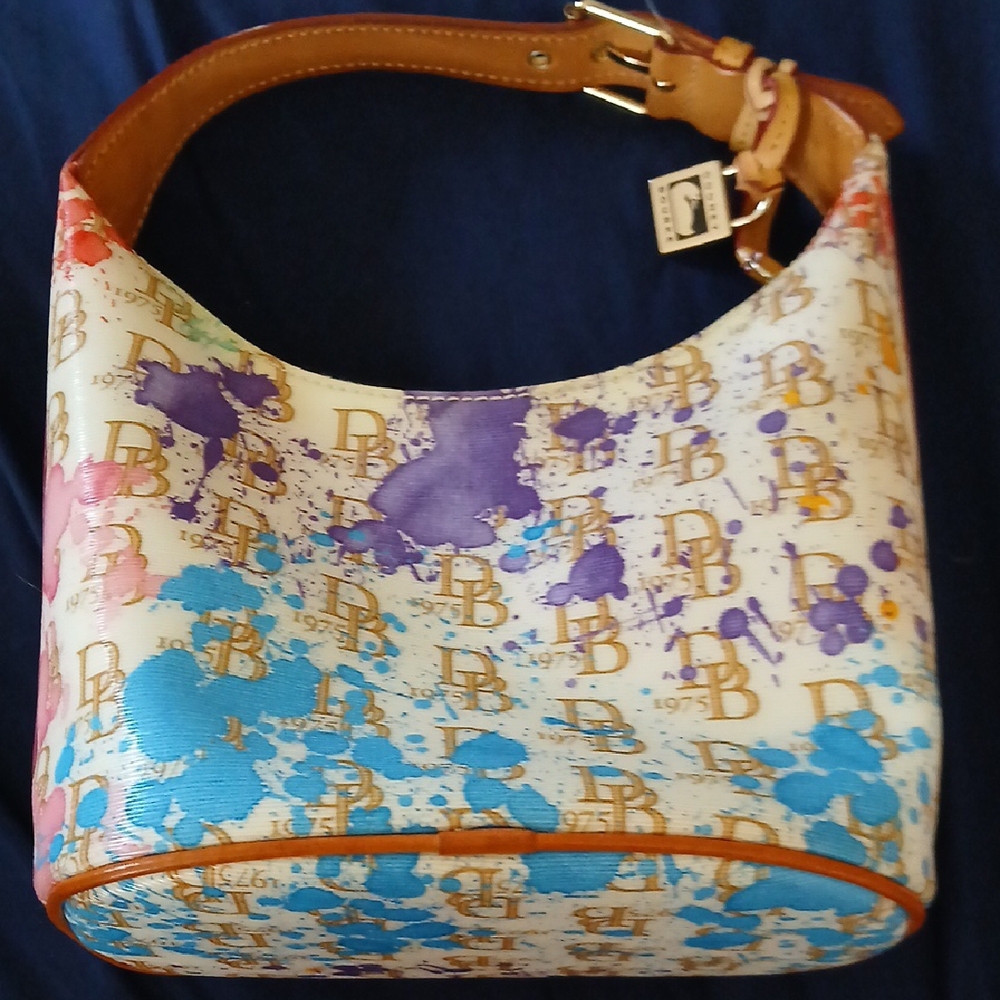 Vintage Y2K Dooney And Bourke Paint Splash Bucket Bag with Leather Trim